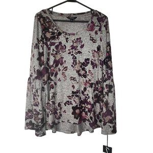 NWT Simply Vera Verawang NEW Long Bell Sleeve Pull Over Floral Shirt Top‎ Size M